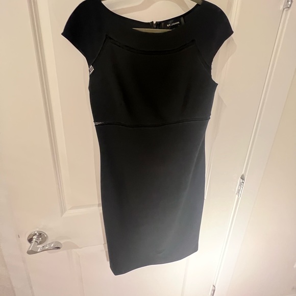 St John perfect black dress with rope eyelet knit see through detail across top - Picture 3 of 9